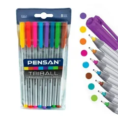 Pensan Triball Tükenmez Kalem Renkli 8'li Paket